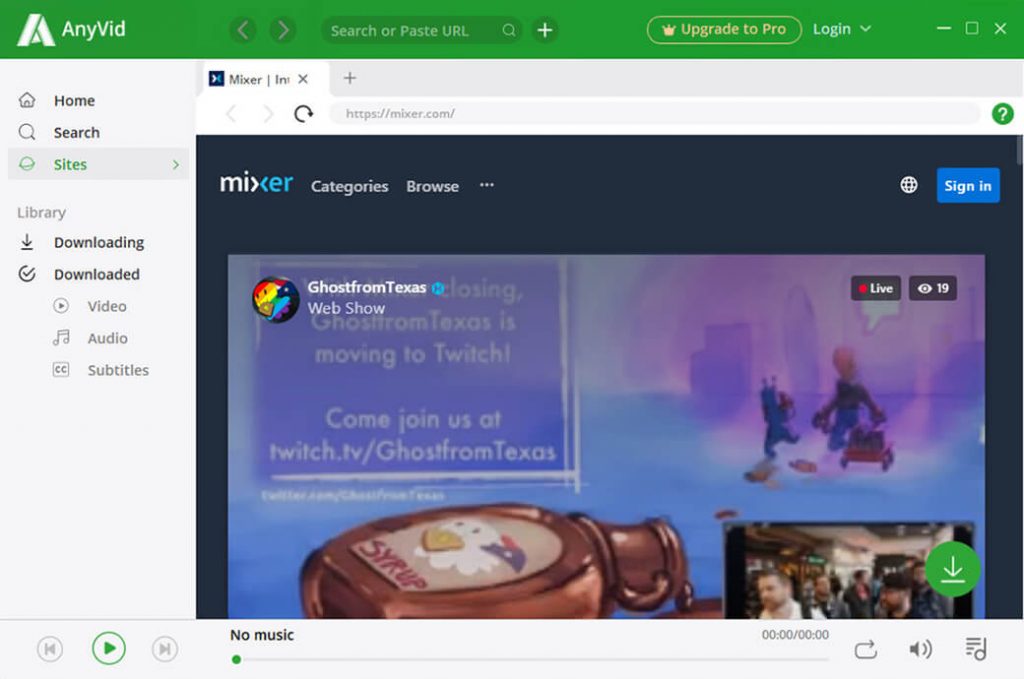 Mixer site on AnyVid