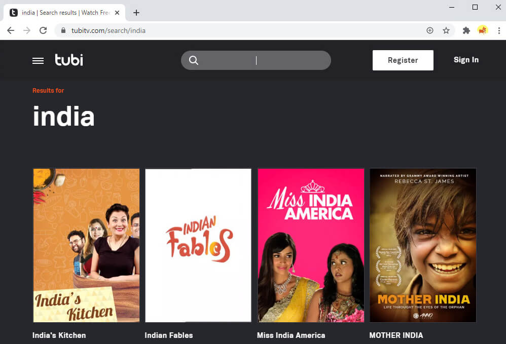 Puoi trovare molti film e programmi TV indiani su Tubi