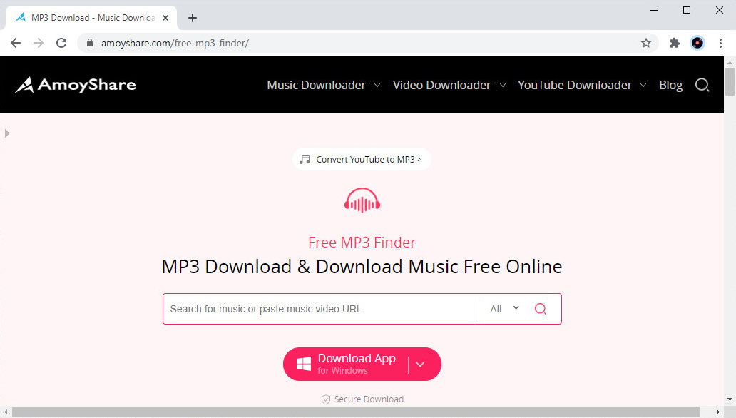 AmoyShare 무료 MP3 Finder에서 음악 다운로드