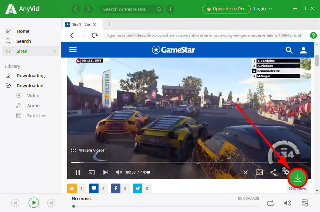 AnyVid経由でGameStarビデオをダウンロードする