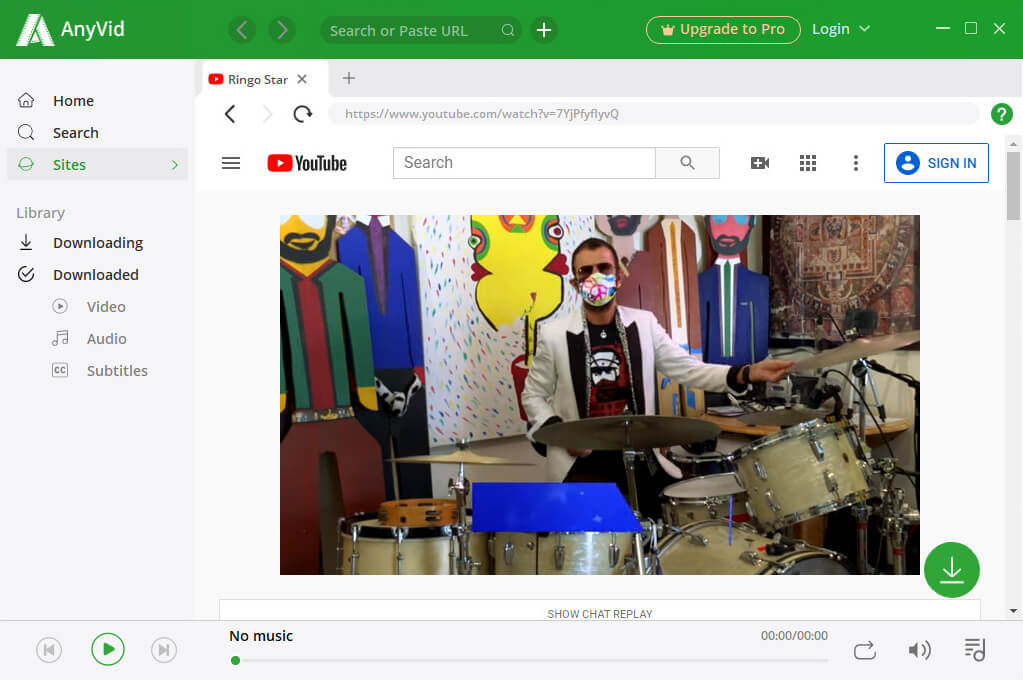 Transmita YouTube en AnyVid