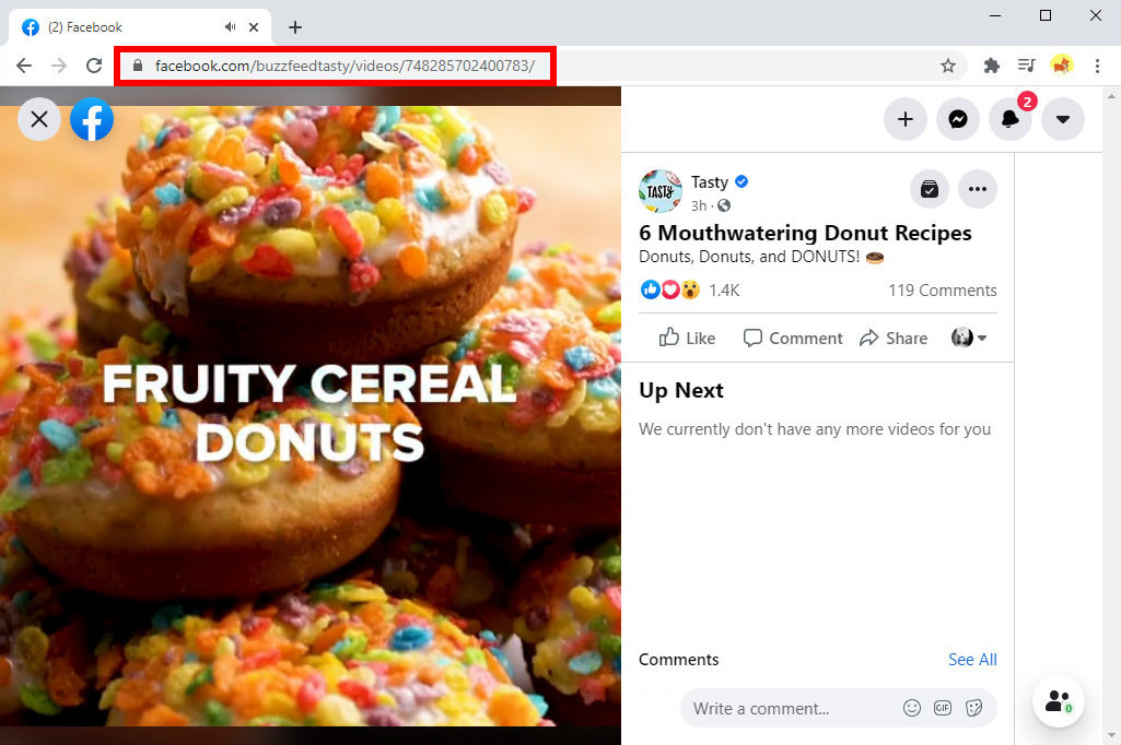 Copier l'URL de la vidéo Facebook