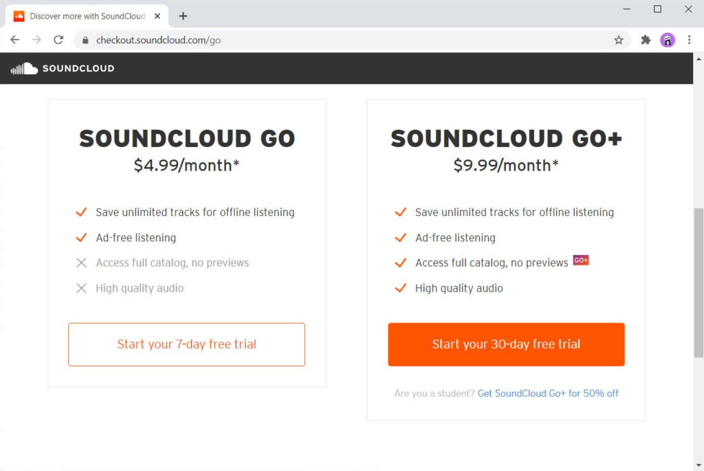 SoundCloud Go e Go +