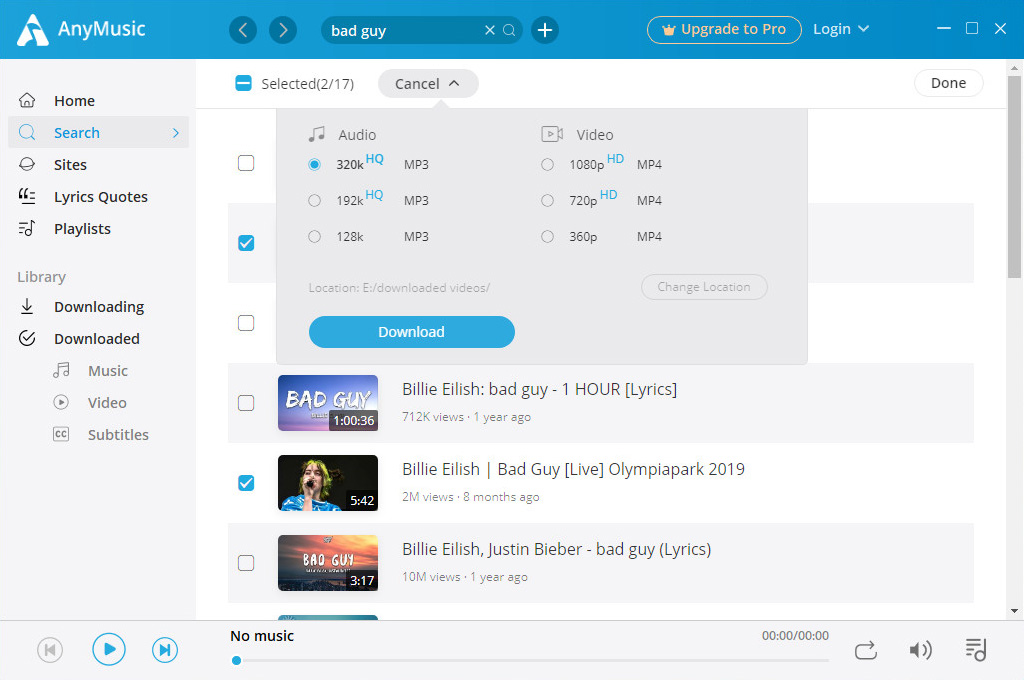 Téléchargement de musique par lots