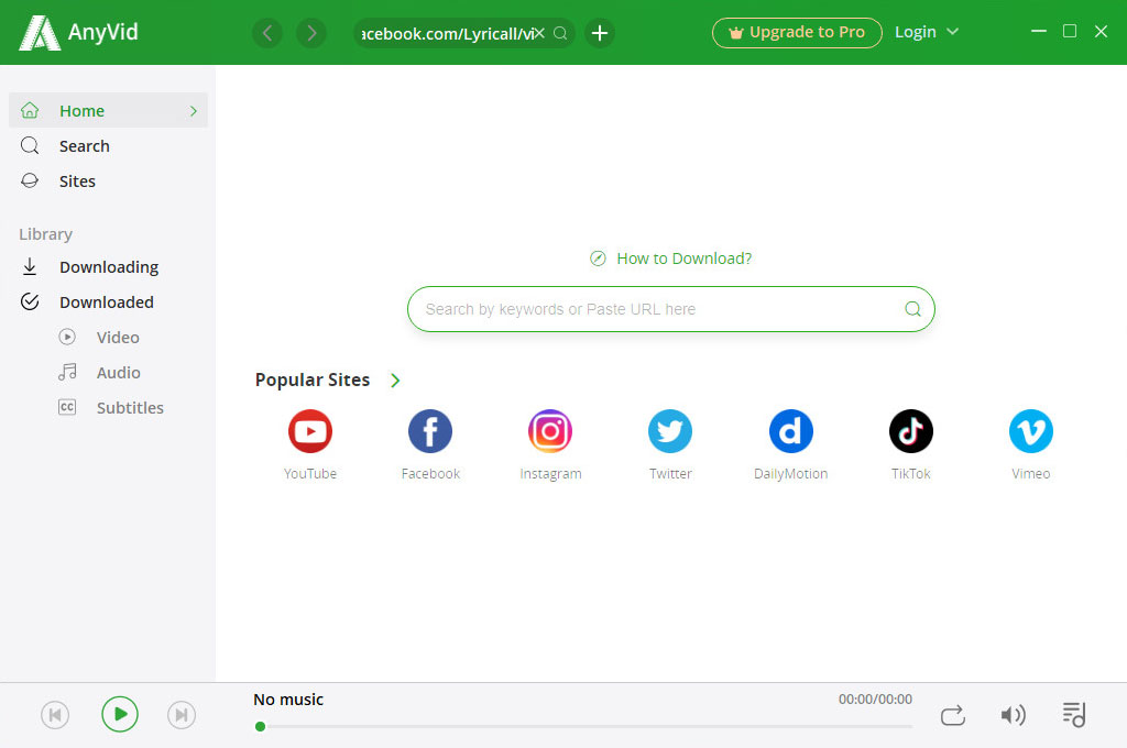 Downloader di video di Facebook - AnyVid
