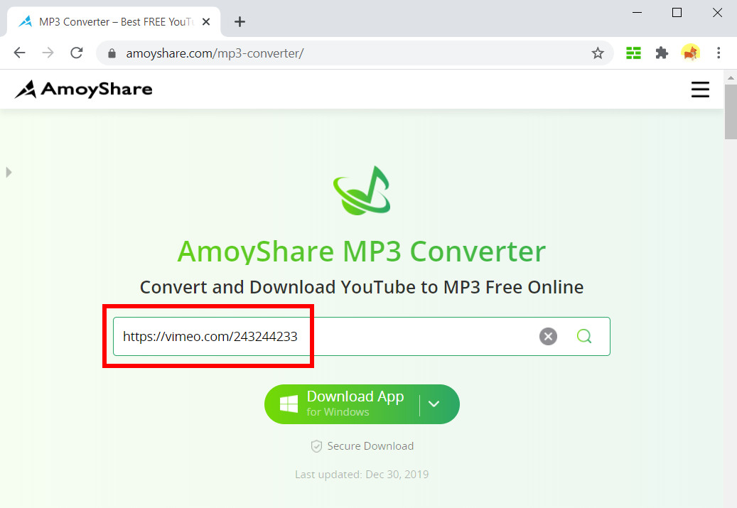 Copie e cole o URL no conversor de MP3 AmoyShare