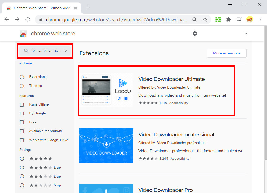 Recherchez l'extension dans le Chrome Web Store