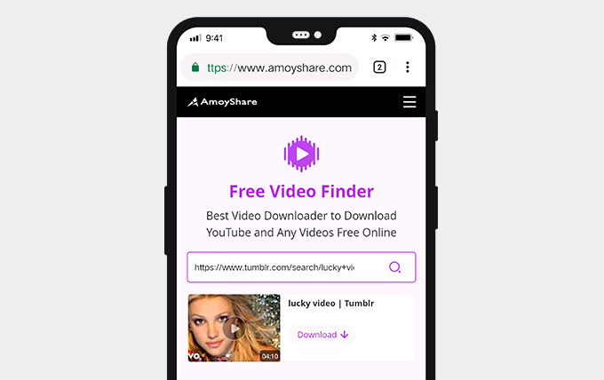 Pegue la URL en la barra de búsqueda de Free Video Finder