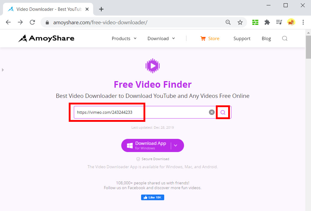 الصق رابط فيديو Vimeo في Free Video Finder