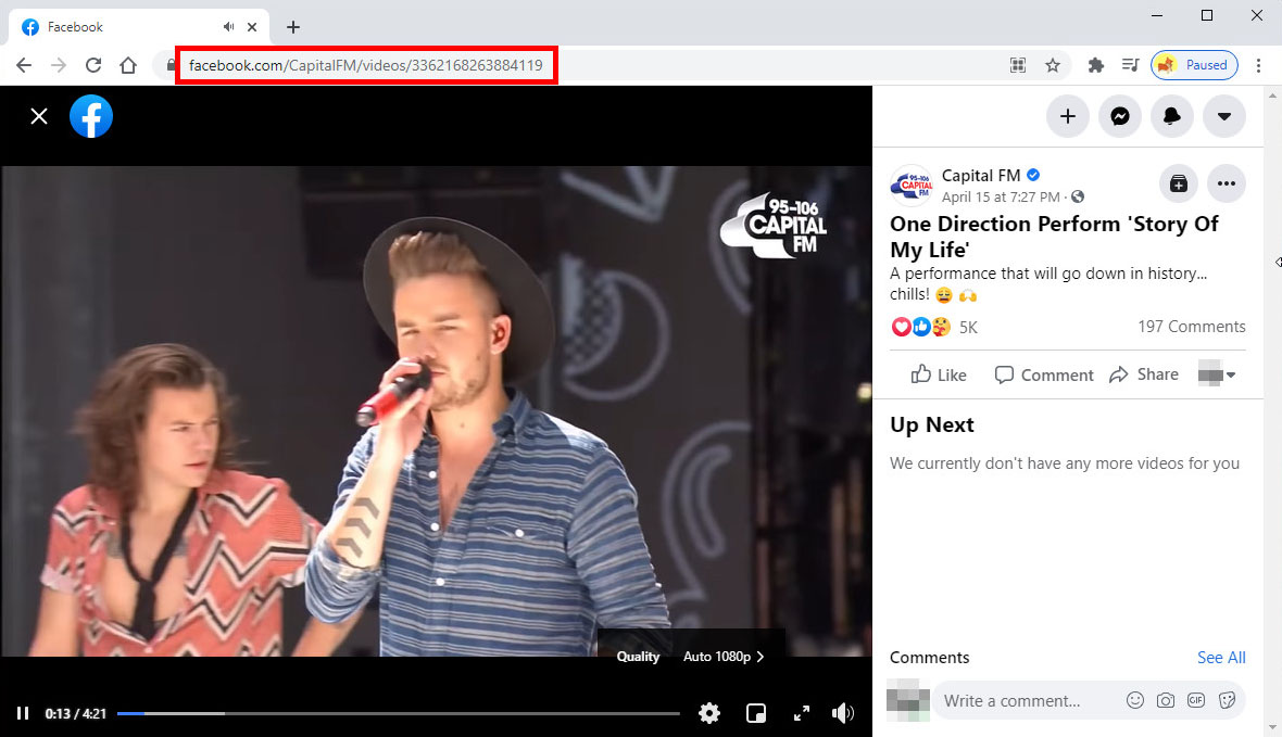 Copia il link del video di Facebook