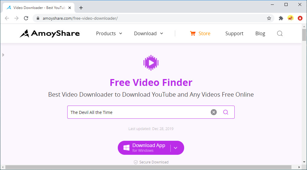 Interfejs AmoyShare Free Video Finder