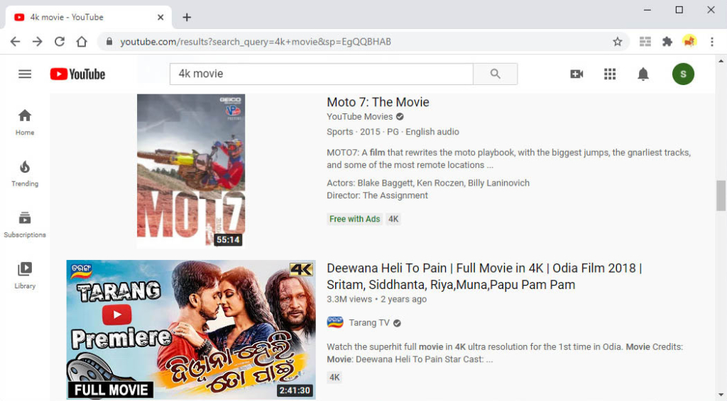 YouTube 4K movies