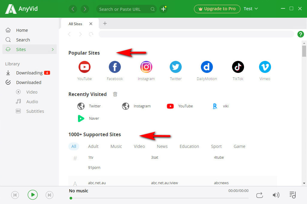 Built-in browser