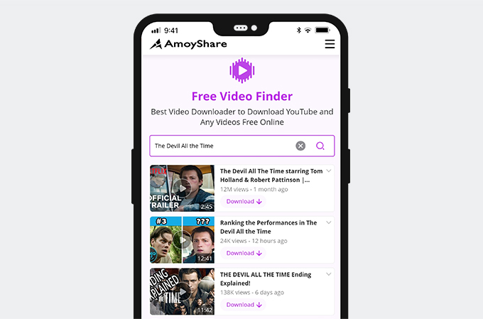 Rechercher des vidéos sur Android avec AmoyShare Free Video Finder