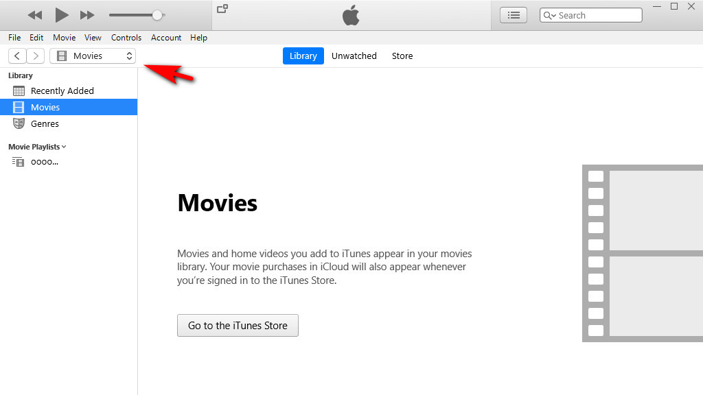 Abra o iTunes e mude para a interface de Filmes