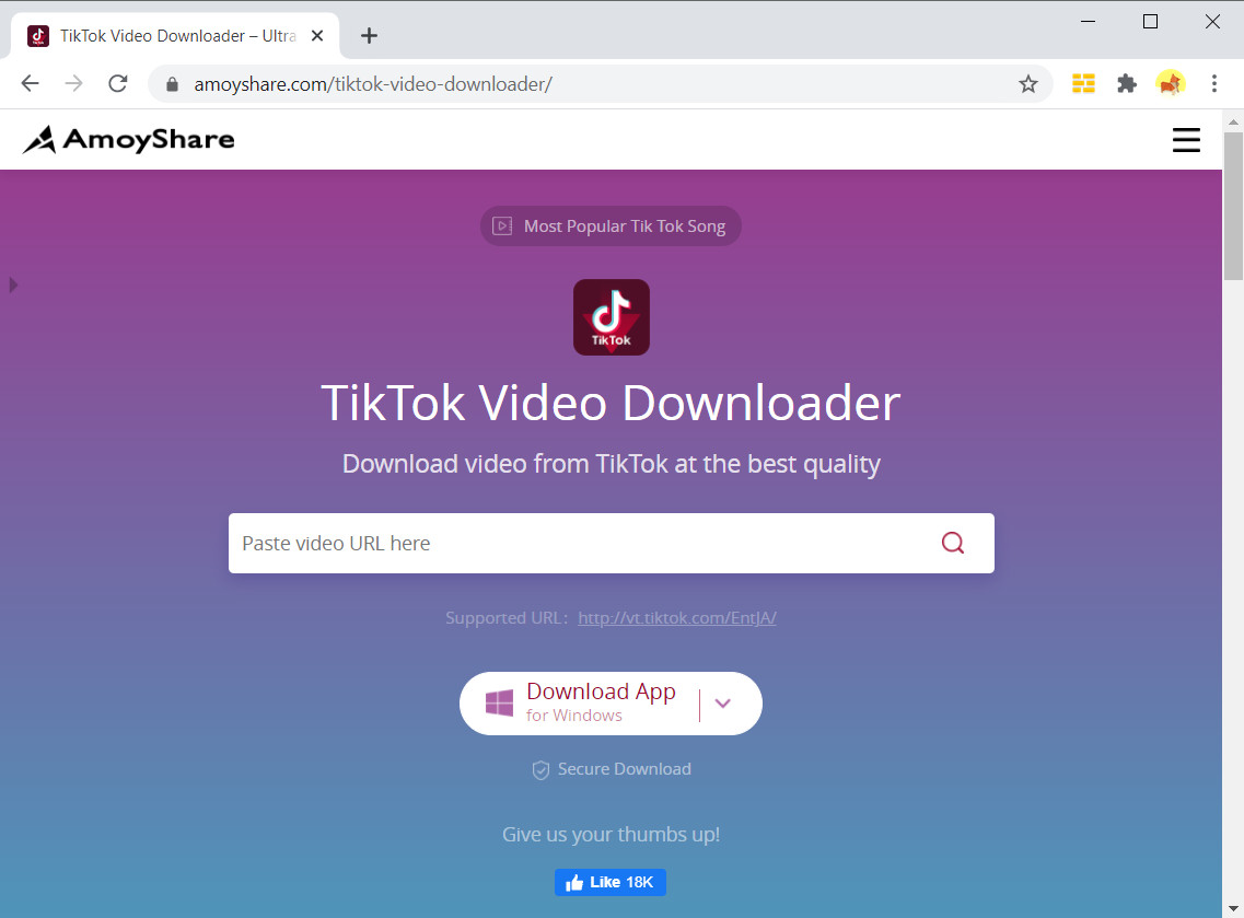 Page en ligne du téléchargeur Tik Tok