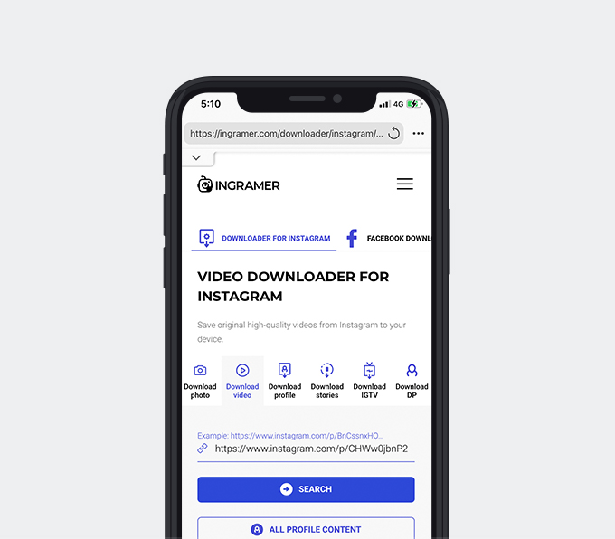 Pegue el enlace del video de Instagram en Ingramer