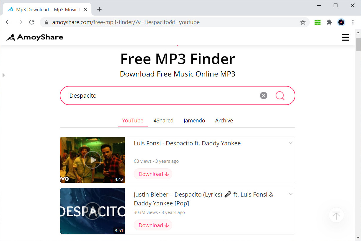 Search for the music for downloading