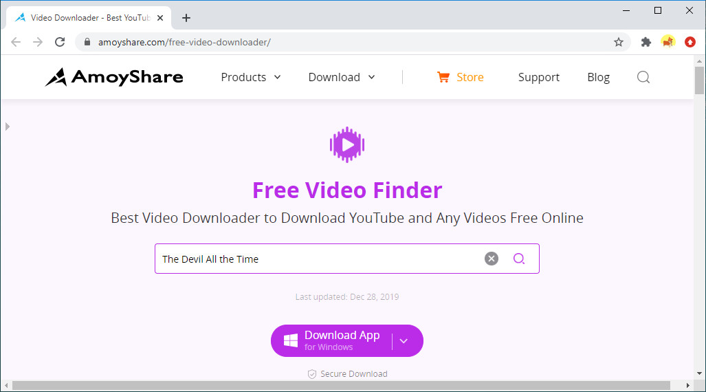 Interfaz del buscador de videos gratuito AmoyShare