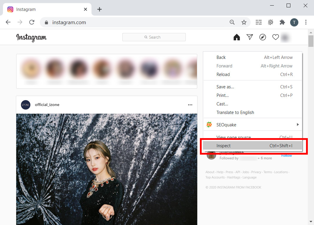 Right-click and choose Inspect