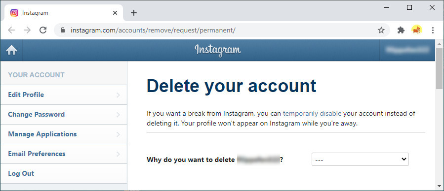 Delete Instagram account