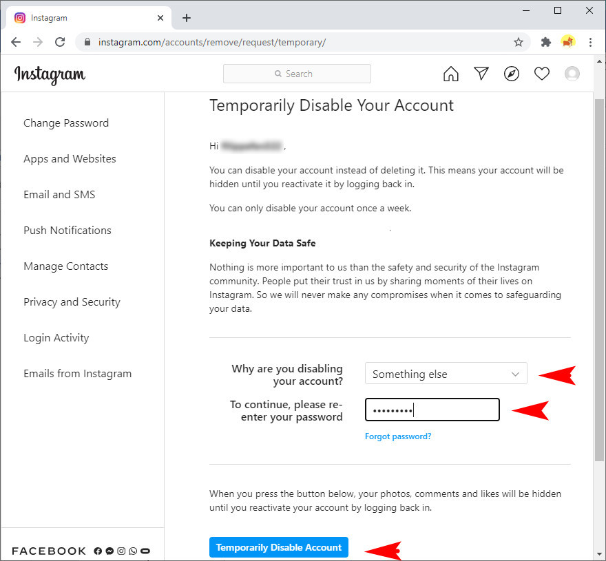 How to temporarily deactivate Instagram