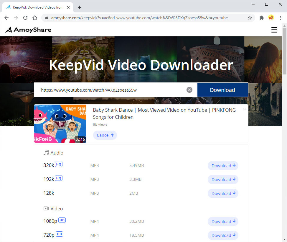  Download YouTube video with KeepVid