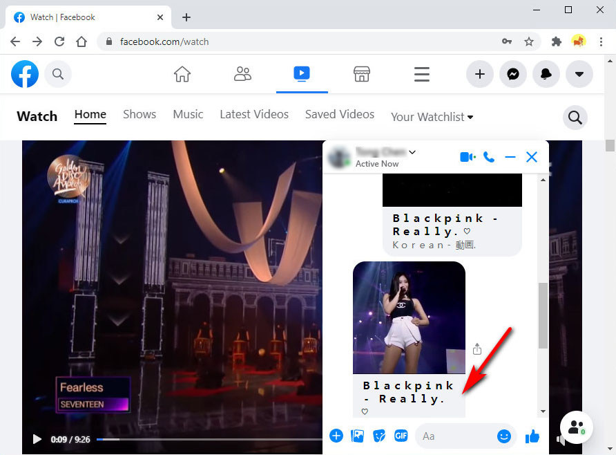 Appuyez sur le lien vidéo Messenger