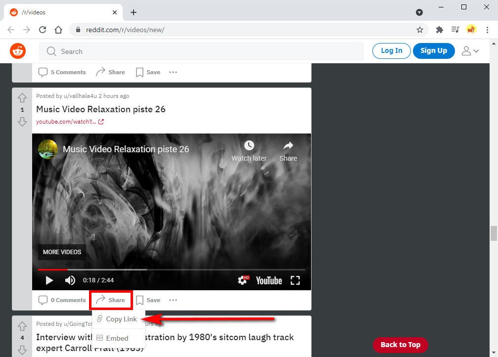 Copiar um link de vídeo do Reddit