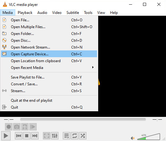 Open Capture Device on VLC
