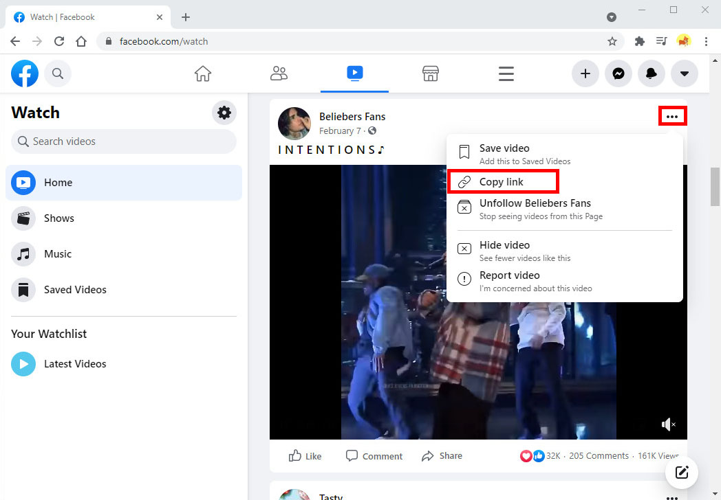 Copiar link de vídeo do Facebook