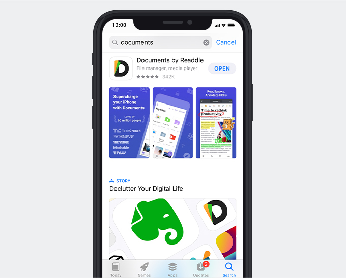 Télécharger les documents par Readdle dans l'App Store