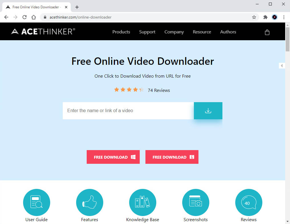 Acethinker para download de vídeo online gratuito
