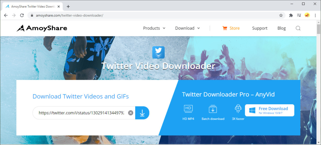 Collez le lien vers Amoyshare Twitter Video Downloader