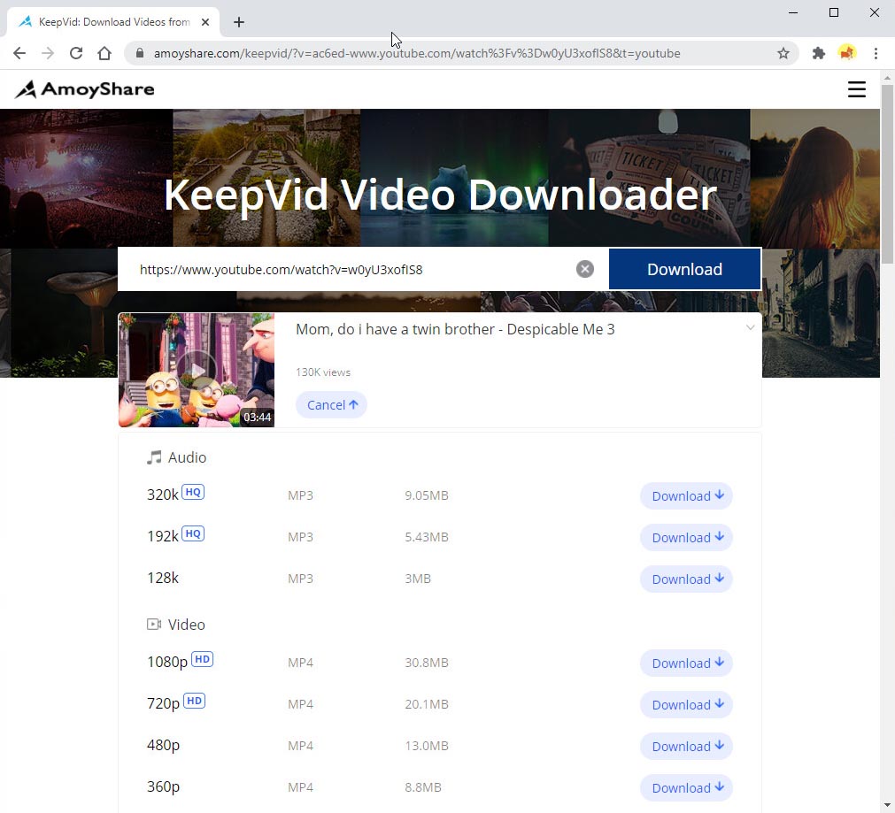 Download YouTube videos with KeepVid downloader
