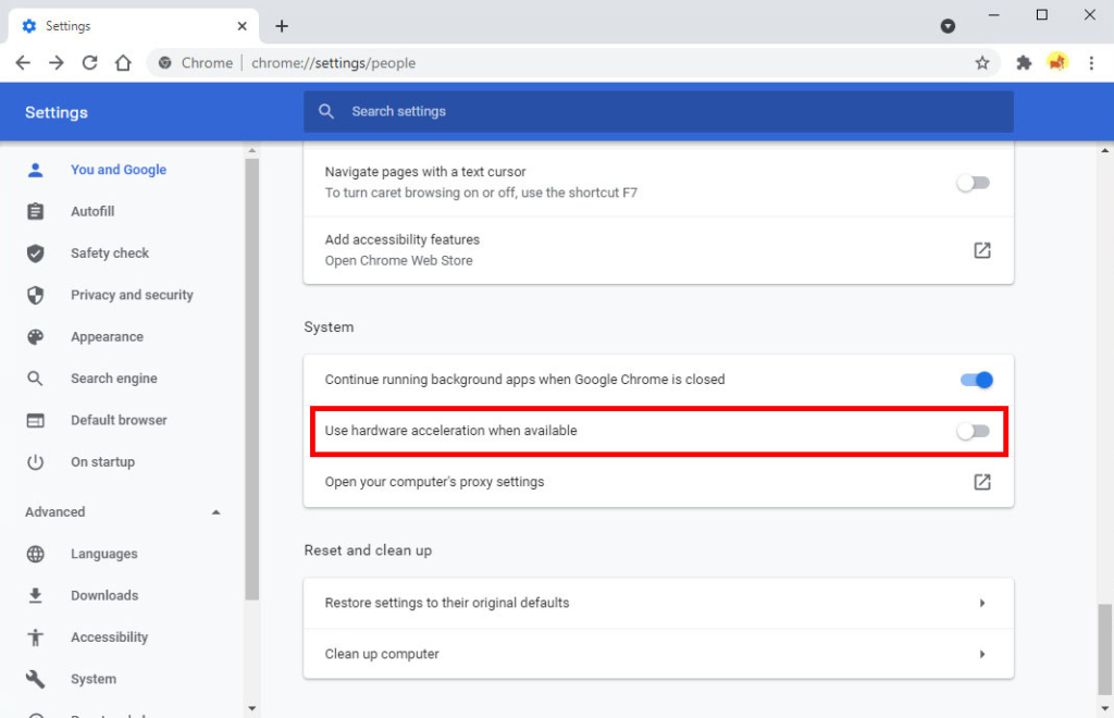 Disable Hardware acceleration on Chrome