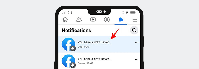 Find saved Facebook draft on notification