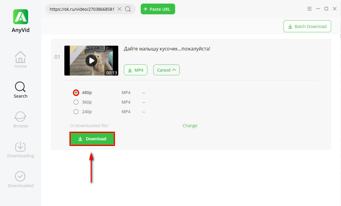 OK.ru ดาวน์โหลดบน AnyVid