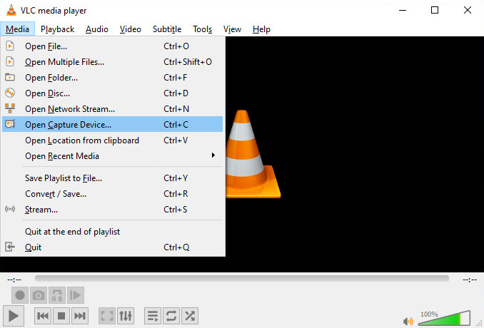 Finden Sie die Einstellung zum Öffnen des Aufnahmegeräts in VLC