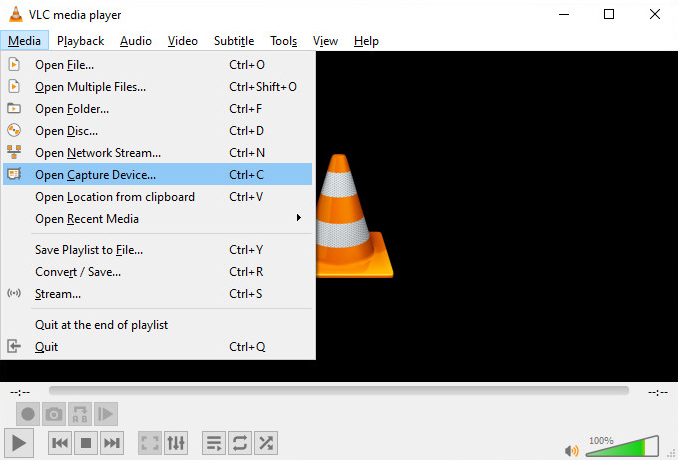 ابحث عن إعداد Open Capture Device في VLC