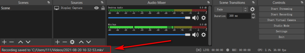 OBS は録画をどこに保存しますか