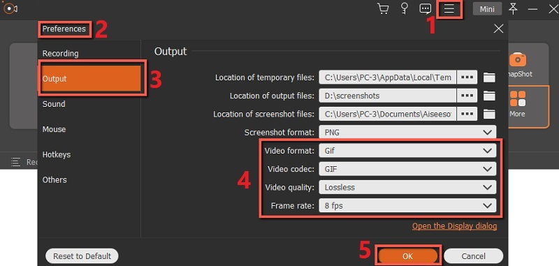 Configurer le format de sortie