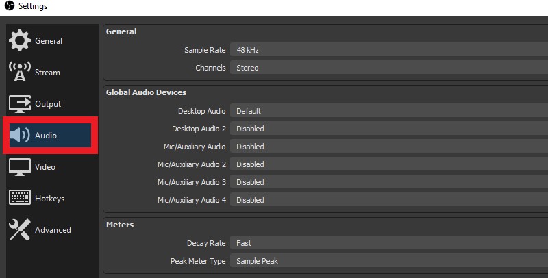 Paramètres audio de base OBS