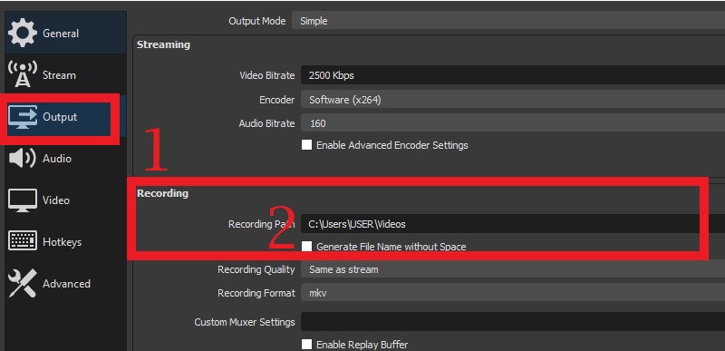 OBS output settings