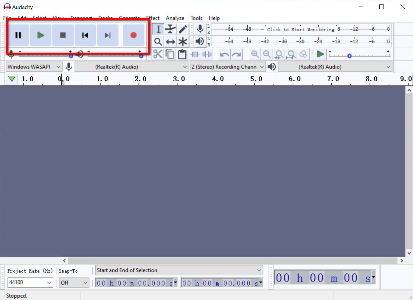 Start and stop recording audio with Audacity
