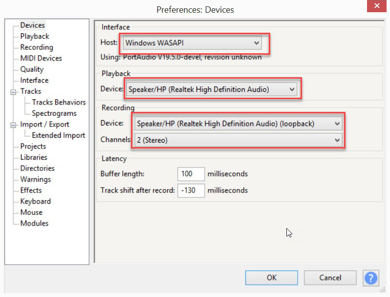 Todos os botões configurados na interface