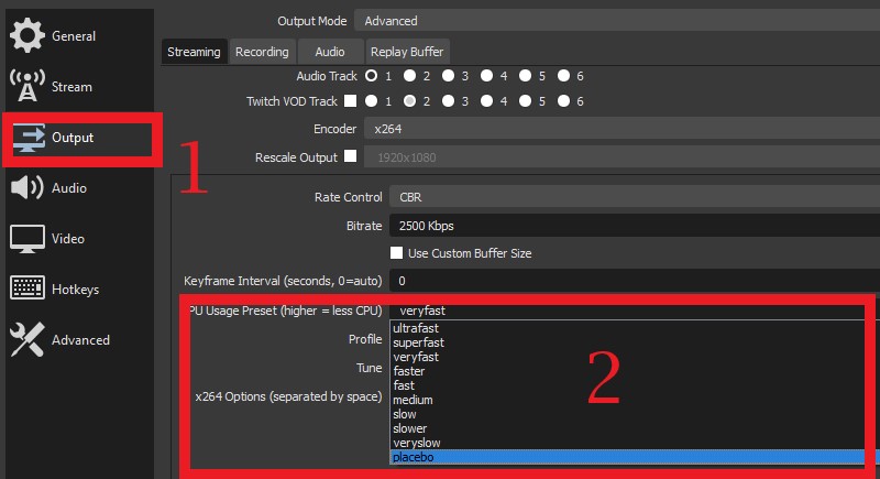 Melhores configurações de gravação OBS para predefinição de CPU