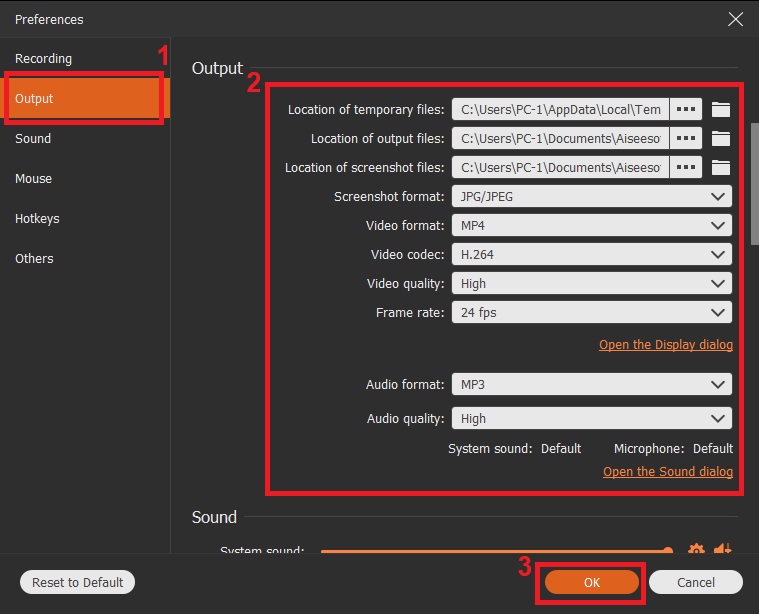 Configura le impostazioni di output