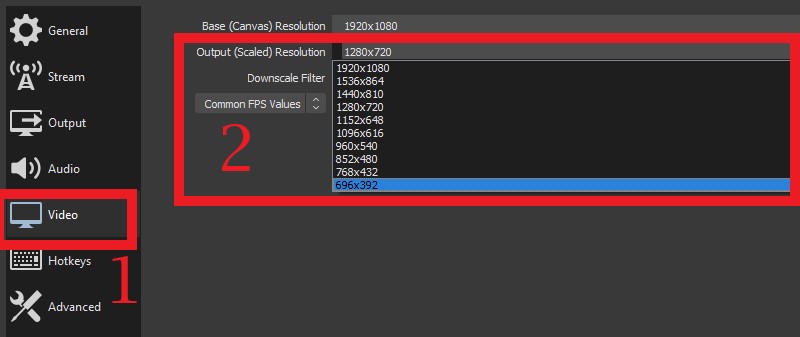 OBS Settings Video Resolution