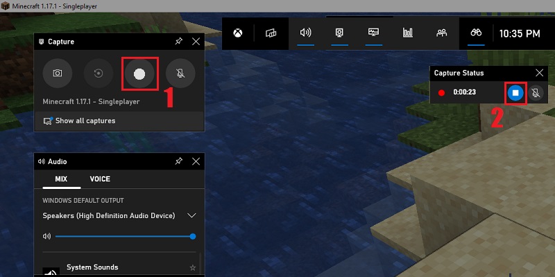 سجل Minecraft باستخدام Xbox Game Bar